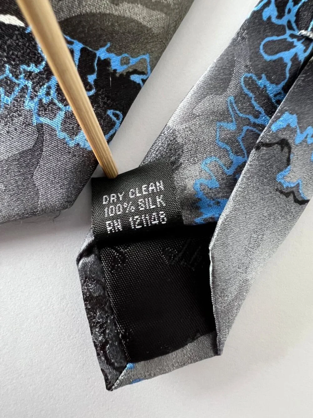 J. Garcia Tie, Capillaries, Collection Fifty-Three, Gray, Black and Blue, Silk